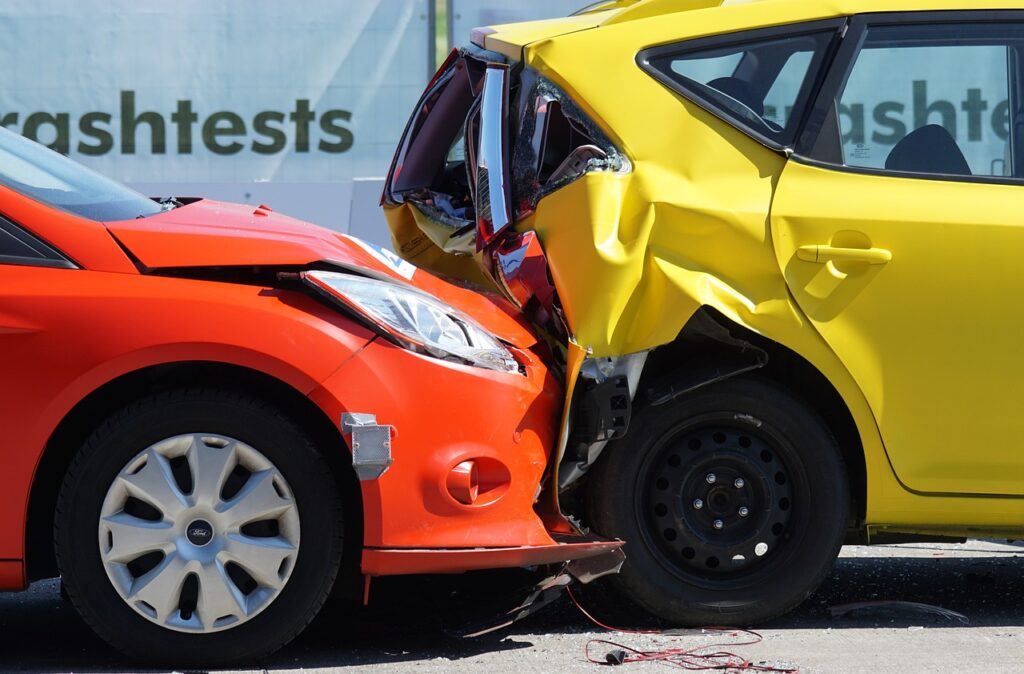 two cars in a crash