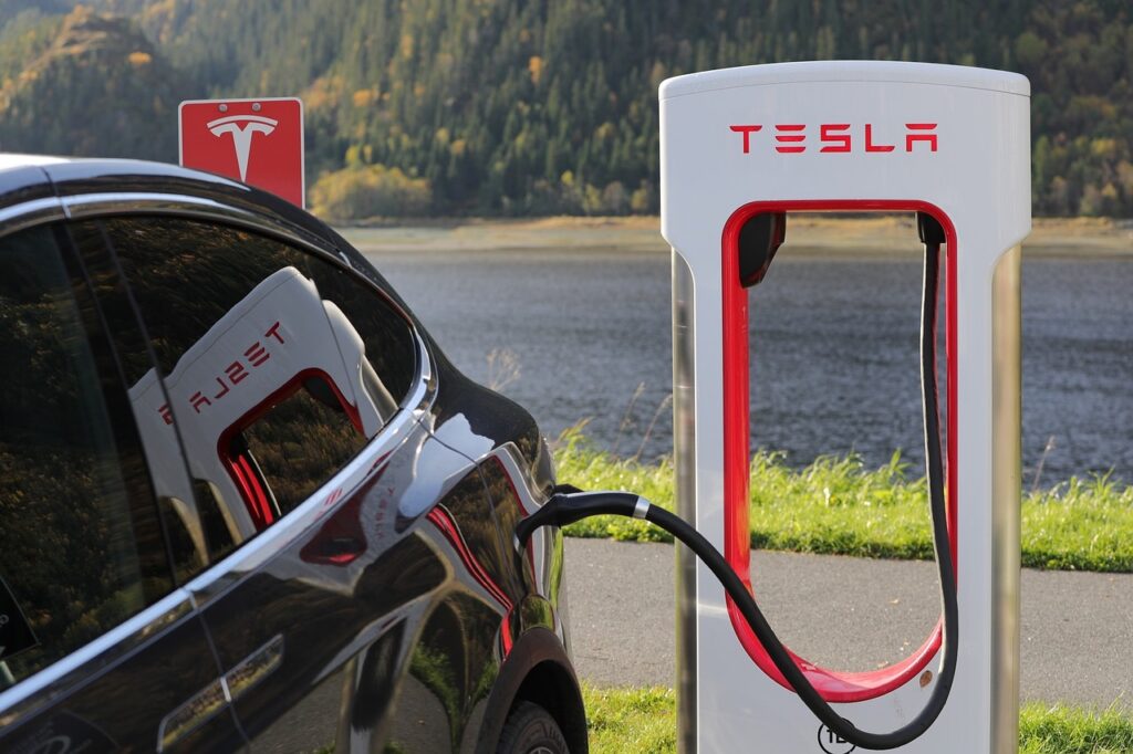 Tesla car at a charging station