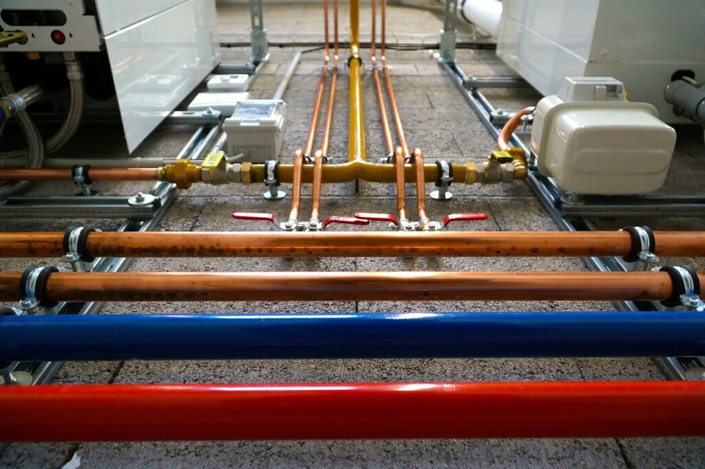 different pipes in a room