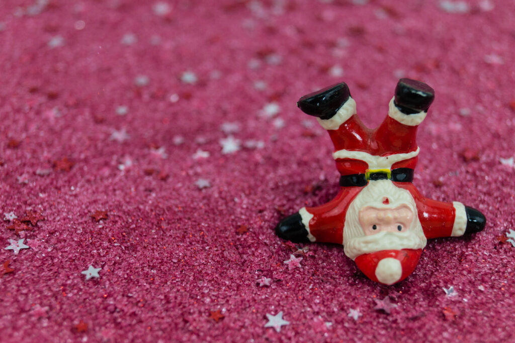 Santa decoration tipped over