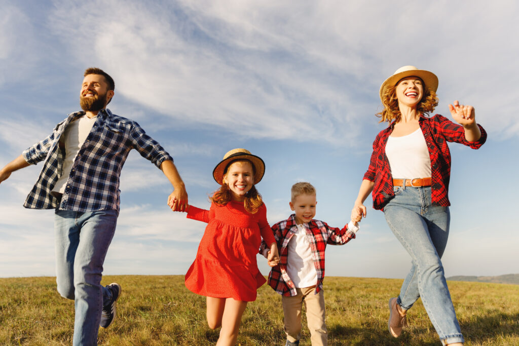 Happy family on a walk