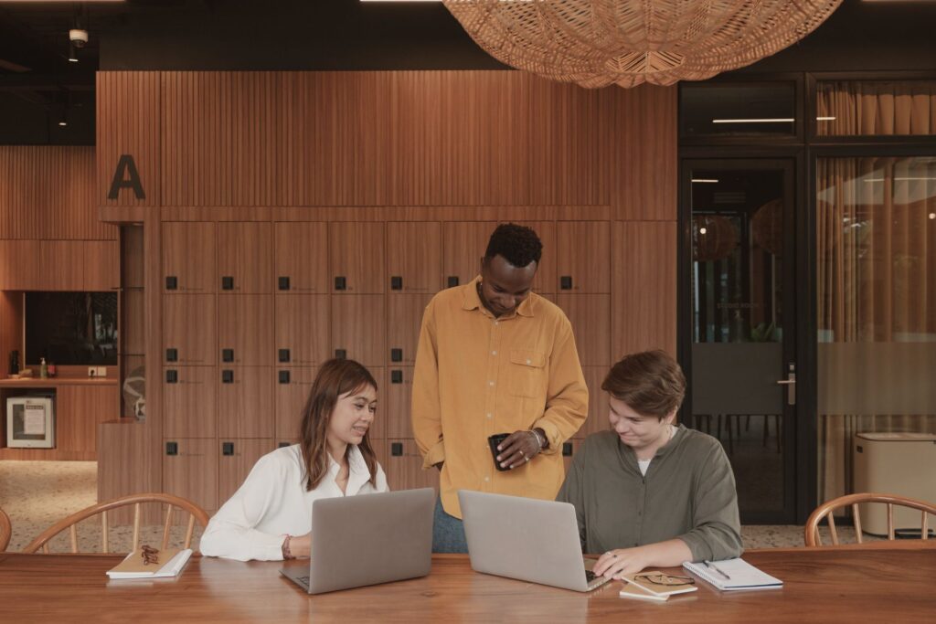 Students working at a table