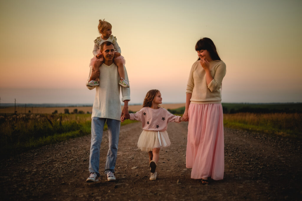 Family photo at sunset