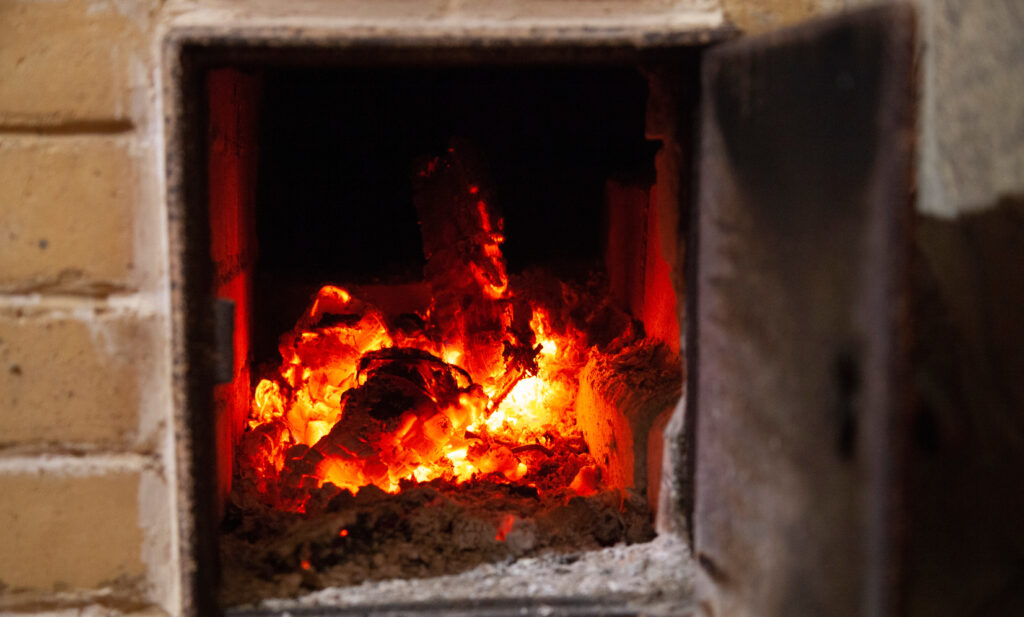 Fire burning in a furnace