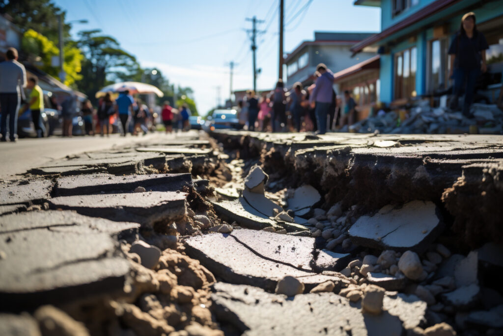 Damaged road after an earthquake